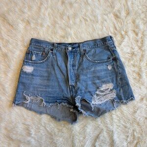 Levi's 501 Casual Blue Distressed Cutoff Raw Hem Denim Shorts Womens 29 Festival